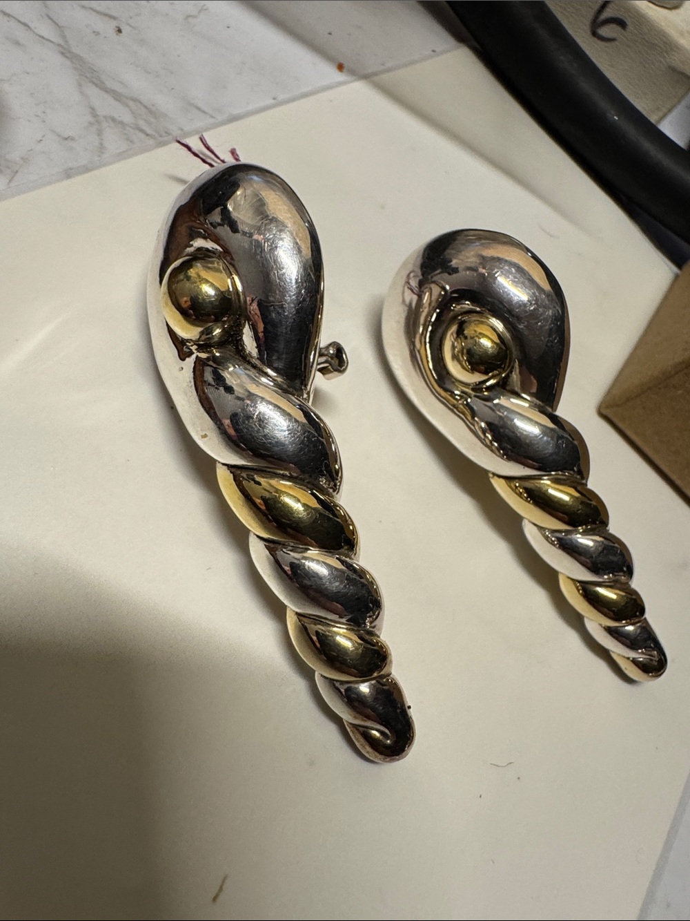 Two-Tone Spiral Drop Earrings - Gold & Sterling Silver1980s